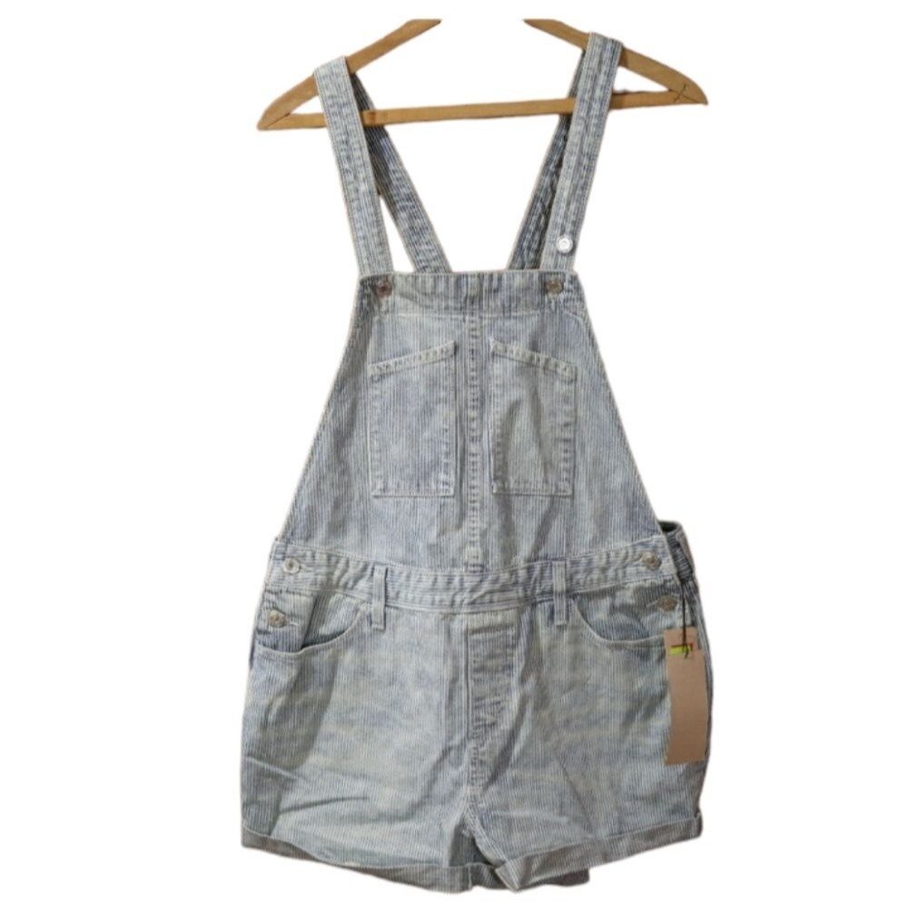 Levi’s Hickory Stripe Shortalls Overalls Crisscross Straps Juniors 13 NWT